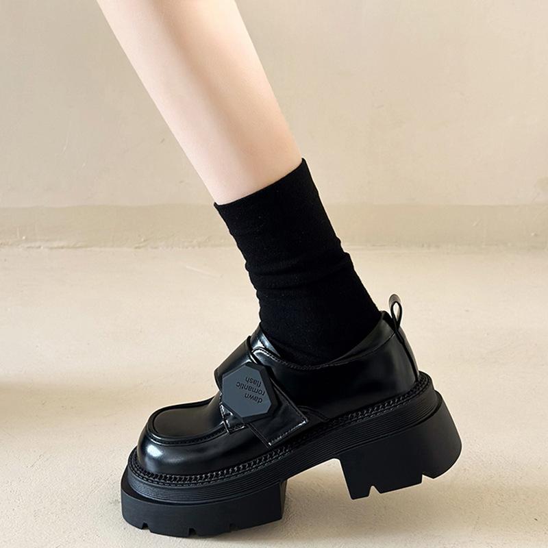 Authentic Leather Shoes Women's Spring New Chunky Heel Platform Loafers Platform Shoes Mary Jane Shoes High Heels
