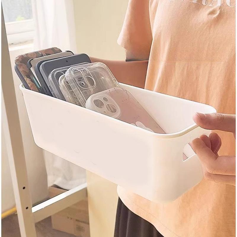 

Узкий длинный пластиковый ящик для хранения, чехол для мобильного телефона, органайзер для косметического шкафа, корзина для хранения, настольный ящик для хранения #C1JSS# белый