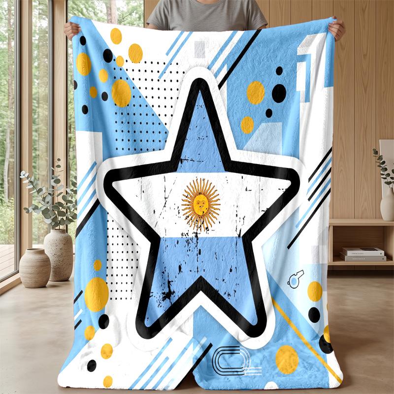 Argentina Football Printed Flannel Blanket Skin Friendly Warm Decorative Throw for Indoor Couch Bed Daily Use