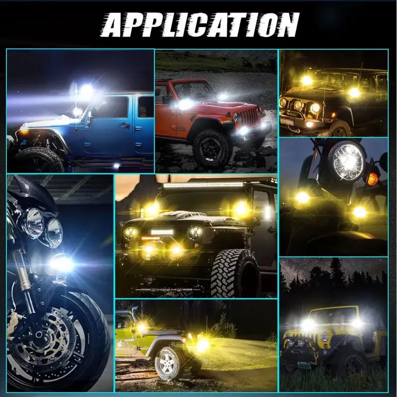 3 Lens Motorcycle LED Spotlight Dual Color Hi/Low Beam Fog Lamps for Car Trucks SUV UTV 12V 24V Lens led Headlight Driving Light
