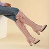 Fashion Girls Lolita Knee High Boots Female Chunky Heel Winter Shoes Lace Up Bow Japanese JK Uniform Cosplay Princess Party Shoe