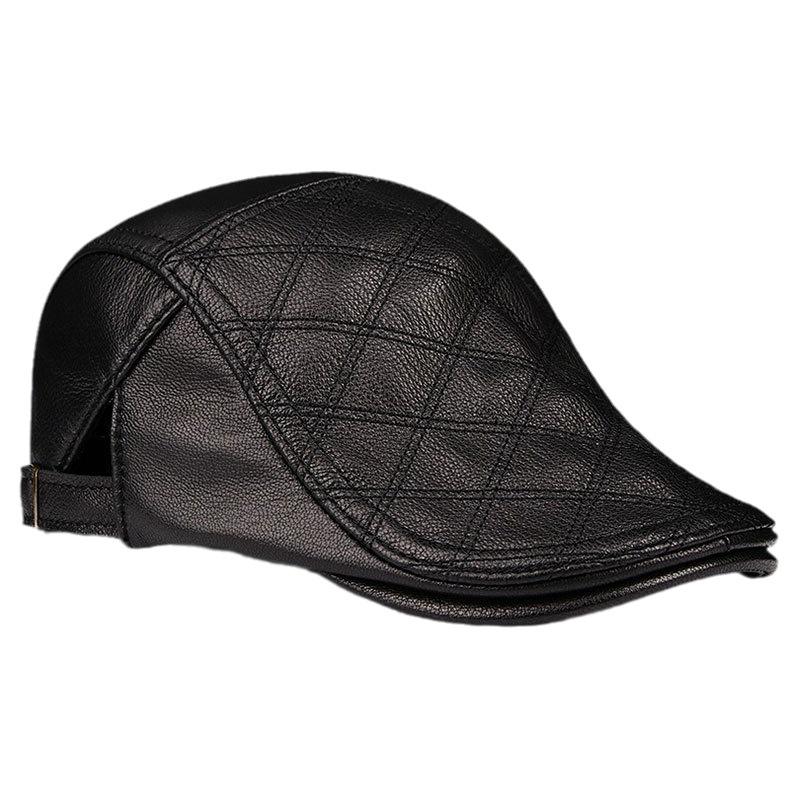 Men's Lambskin Leather Flat Cap - Autumn/Winter Warm Beret for Middle-Aged & Elderly