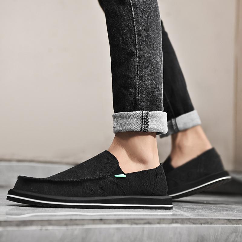 

Fashion 2025 New Spring Handmade Canvas Casual Men Shoes Design Fashion Sneakers Man Loafers Breathable Low Top Flat Shoes Soft Driving 39 чёрный