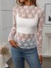 European American Women's High Neck Y2K Mesh Top - Sexy See-through Long Sleeve T-shirt