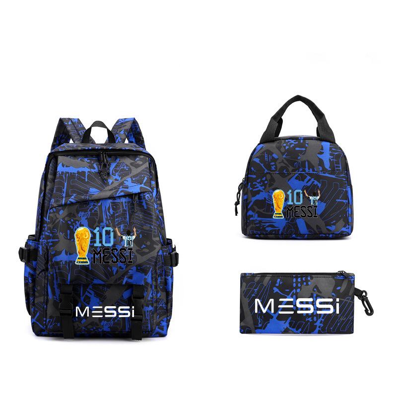 Messi Fußball Schultasche Sternenumrandung High School Mittelstufe Grundschüler Männer und Frauen Große Kapazität Dreiteiliger Rucksack