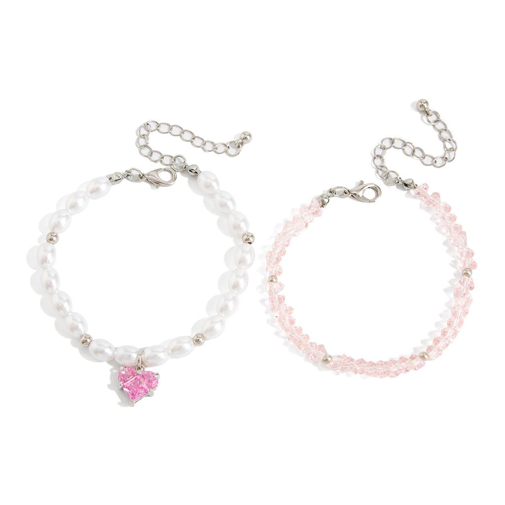 Baroque Special-Shaped Imitation Pearl Beaded Bracelet Fashion Gravel Flash Diamond Love Pendant Elastic Bracelet