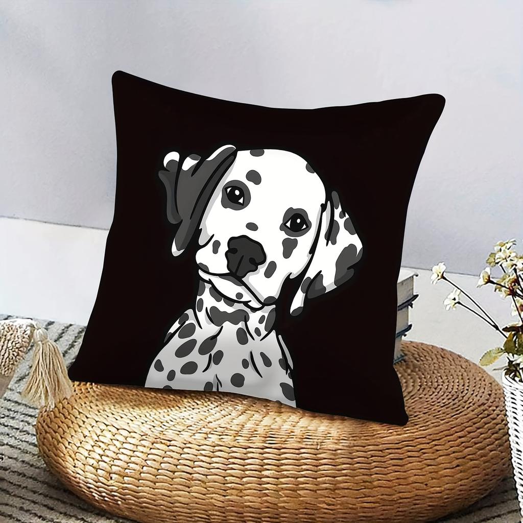 1pc Modern Cartoon Black and White Spotted Dog Pillowcase, Soft and Comfortable Polyester Short Plush Fabric, Single-Sided Print, Pillow Insert Not In