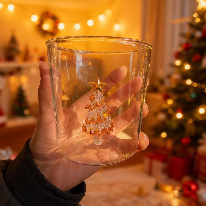

High Borosilicate Glass Cup Heat Resistant 3D Hollow Christmas Tree Drinkware 350ml