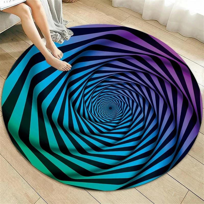 Psychedelische Illusion Runder Teppich Abstraktes Geometrisches Muster Teppiche für Wohnzimmer Schlafzimmer Sofa Dekor Rutschfeste Kreisbodenmatte
