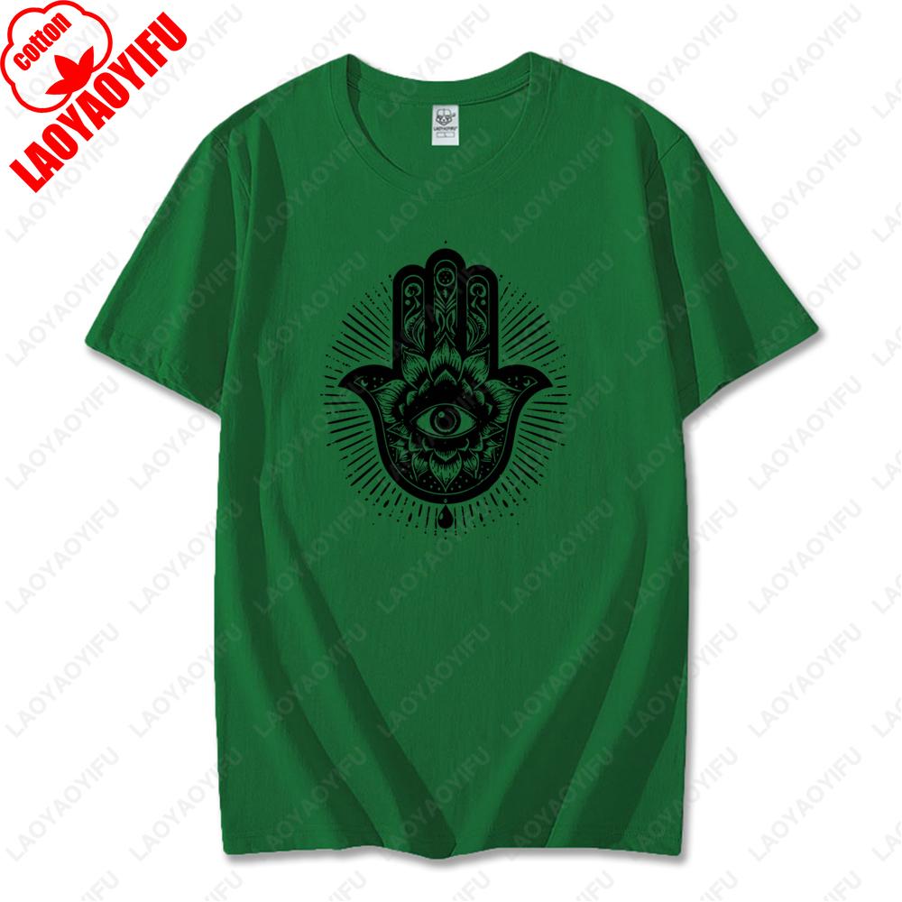 Men Women Hamsa Hand TShirt with Eye Protection Graphic Printed Tees Classic Fashion Cotton Streetwear Unisex Casual Design Tops