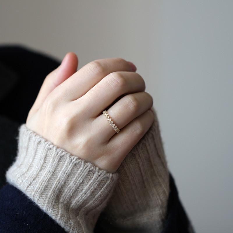 Anello Semplice a Stella in Argento Sterling 925 per Donna Cristallo Pavé Dolce Romantico Placcato Oro 14k Gioielli da Matrimonio Regalo per Fidanzata