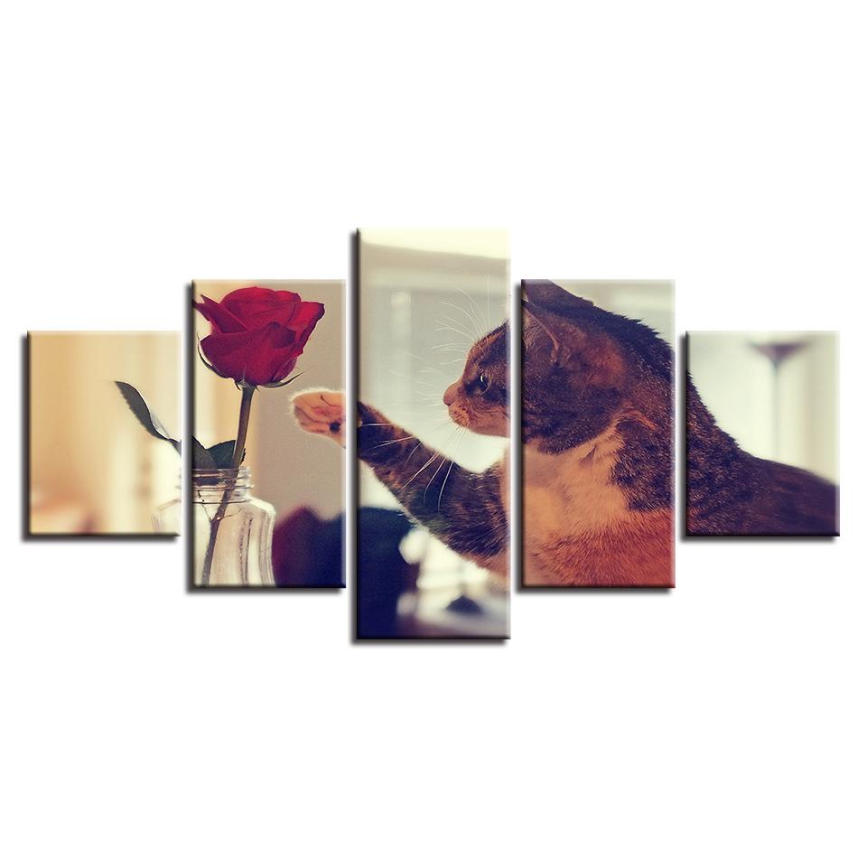 

Cute Cat and Rose Canvas HD Prints Posters Home Decor Wall Art Pictures 5 Pieces Art Paintings No Frame 20x35cm*2 20x45cm*2 20x55cm*1 No Frame