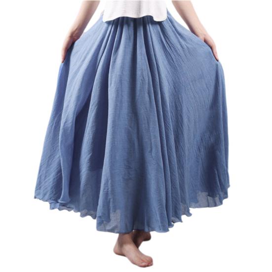 Solid Colour Women's Thin Elastic Waist Spring Summer Dance Ethnic Style Big Swing Practice Dance Outdoor Long Skirt