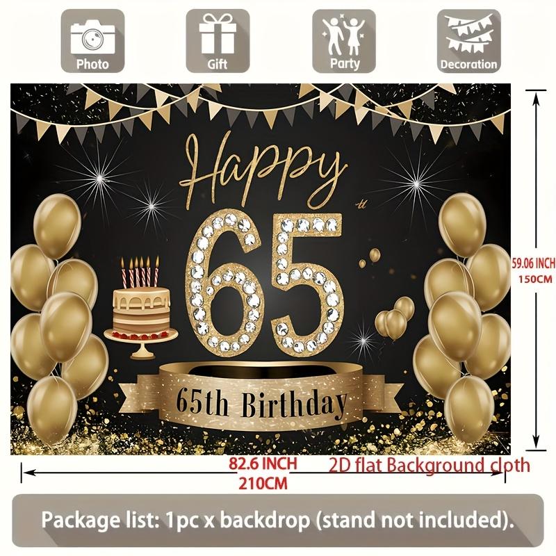 Happy 65th Birthday, 1pc Polyester Party Backdrop Banner, Photo Booth Background, Wall Decor