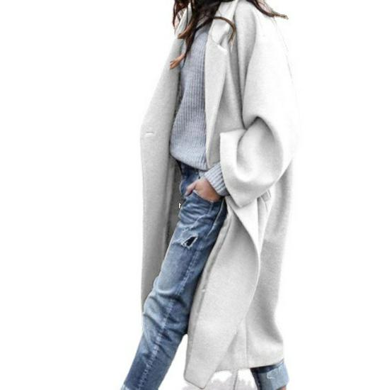 2022 Women's Plus Size Woolen Overcoat - Stylish European & American Solid Color Design