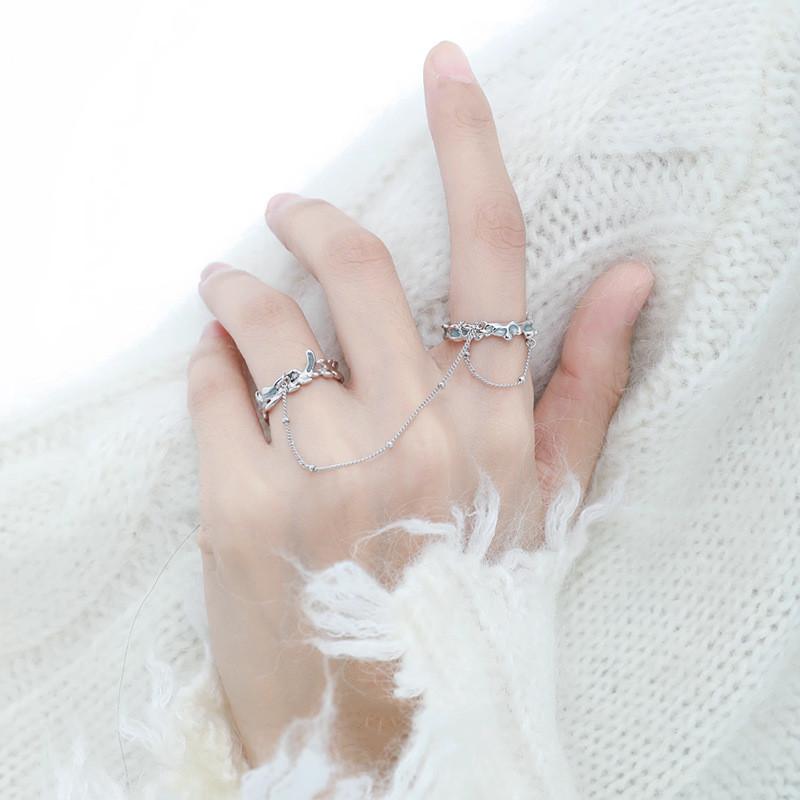 Geometric Chic Open Chain Double Ring For Women Elegant Fashion Accessory 2023