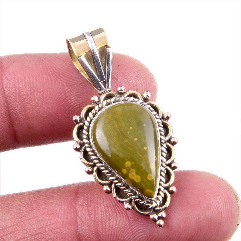 

Natural Ocean Jasper 925 Solid Sterling Silver Jewelry TwoTone Pendant 1.5 Z0S63
