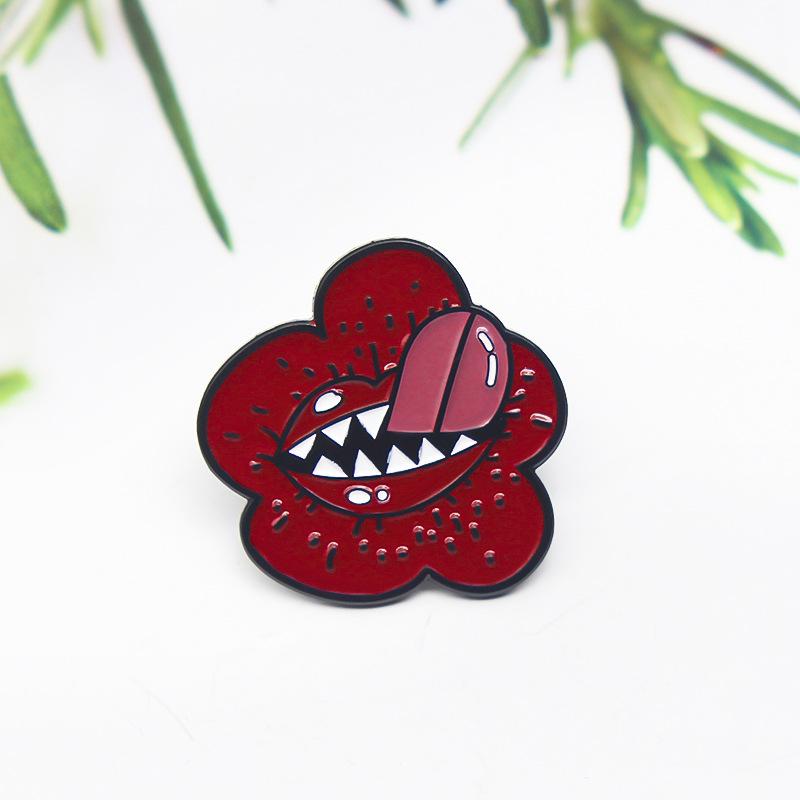 Red Flower Curled Tongue Creative Oil Drip Brooch