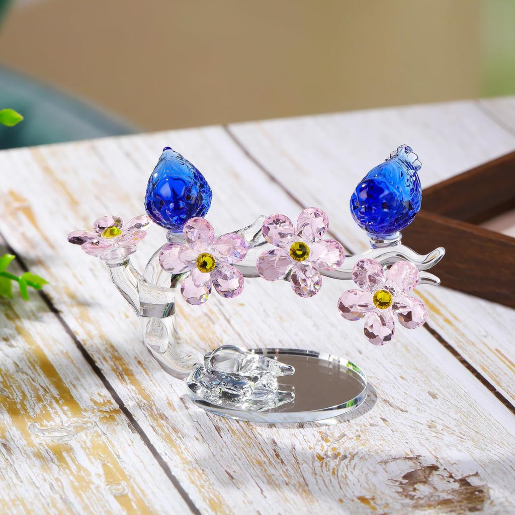 K9 Crystal Flower and Bluebird Glass Home Wedding Anniversary Gift for Day Gift for Day Gift for Mom Figurine, Ornament, Couple's Gift, Wife,