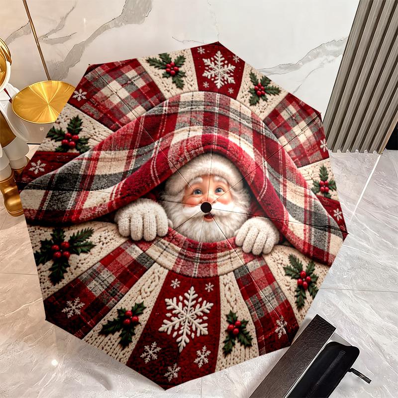 Christmas gifts, bells, Santa Claus, snowman, Christmas tree umbrella, home essential, wrought iron tri-fold portable all-season outdoor umbrella H27
