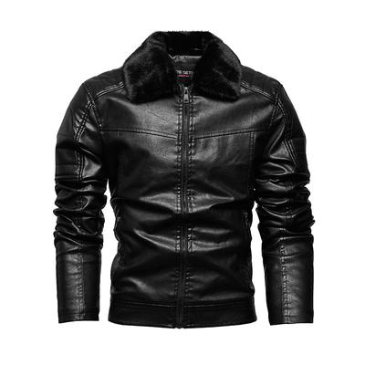 Leather Jacket for Men, Leather Jacket with Lapel and Fur Collar, Men's PU Coat, Motorcycle Suit, and Plush Leather Jacket