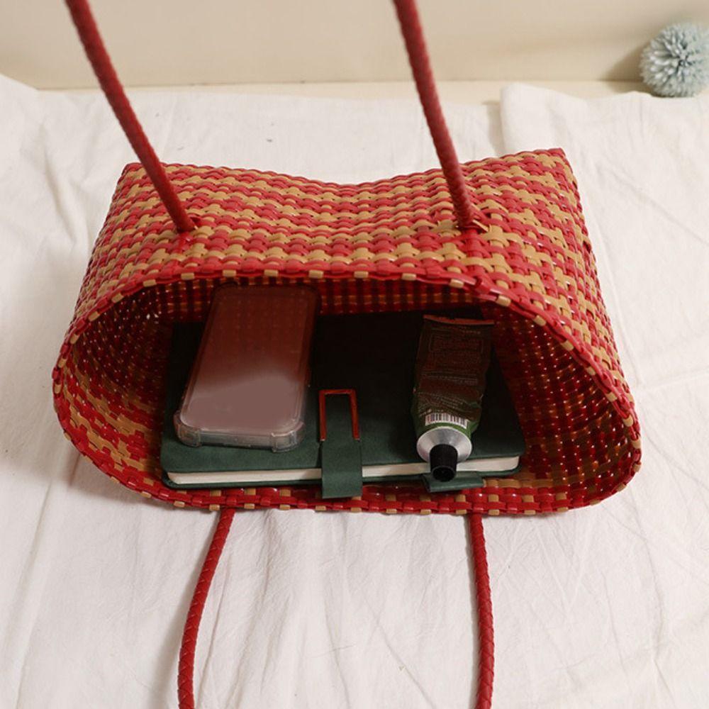 Vacation Style Weave Bag Bohemian Style Beach Tote Bag Casual Plastic Handbag  Girls