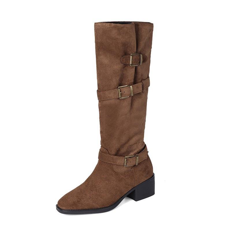 Spring and Autumn Western Cowboy Boots New High Boots Thick Heel Stacking Boots Skinny Long Boots Pant Pants Boots