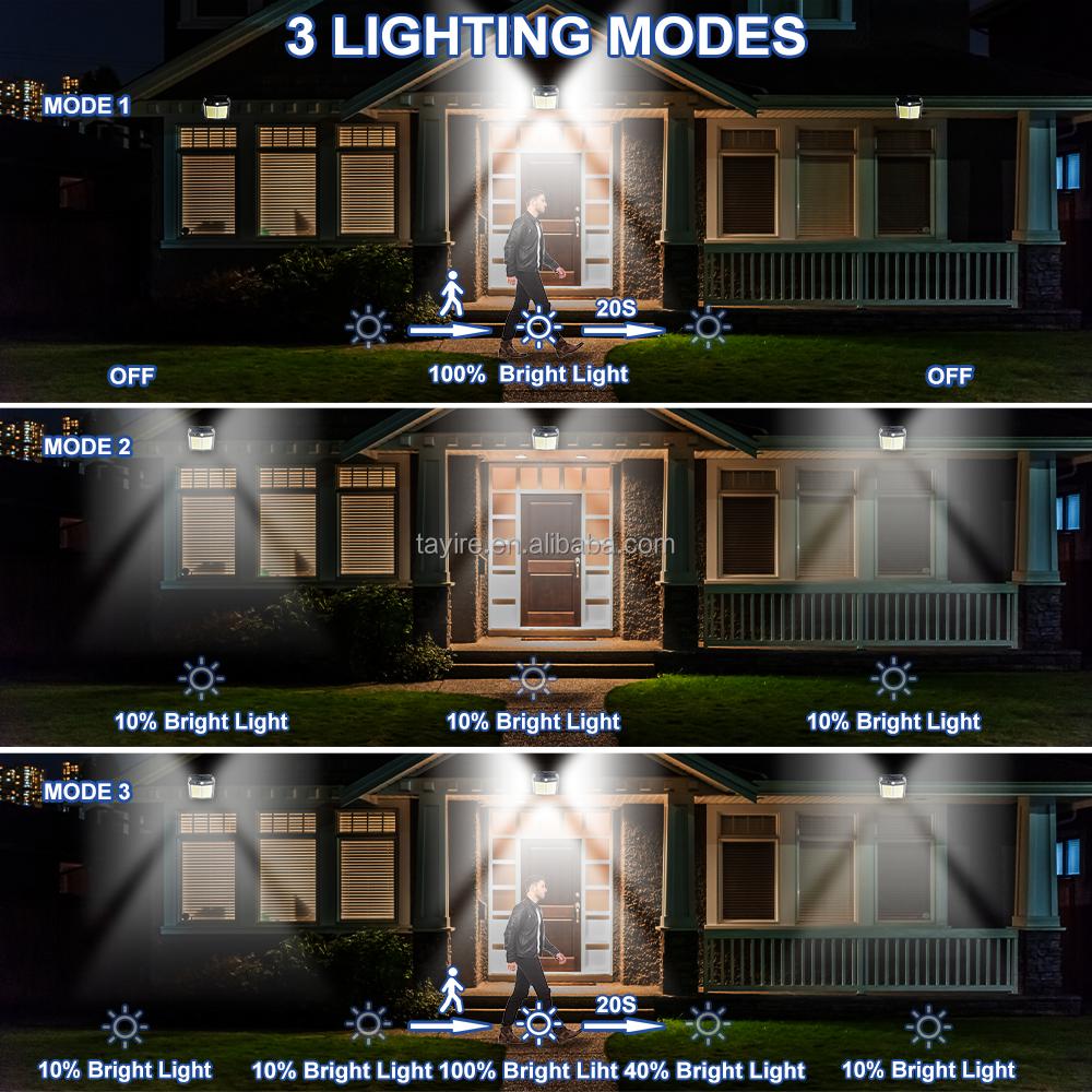 Energy Saving Super Bright Cold White Outdoor IP65 412LED Solar Garden Light 4 Sides Wall Lamp Motion Sensor Security Light