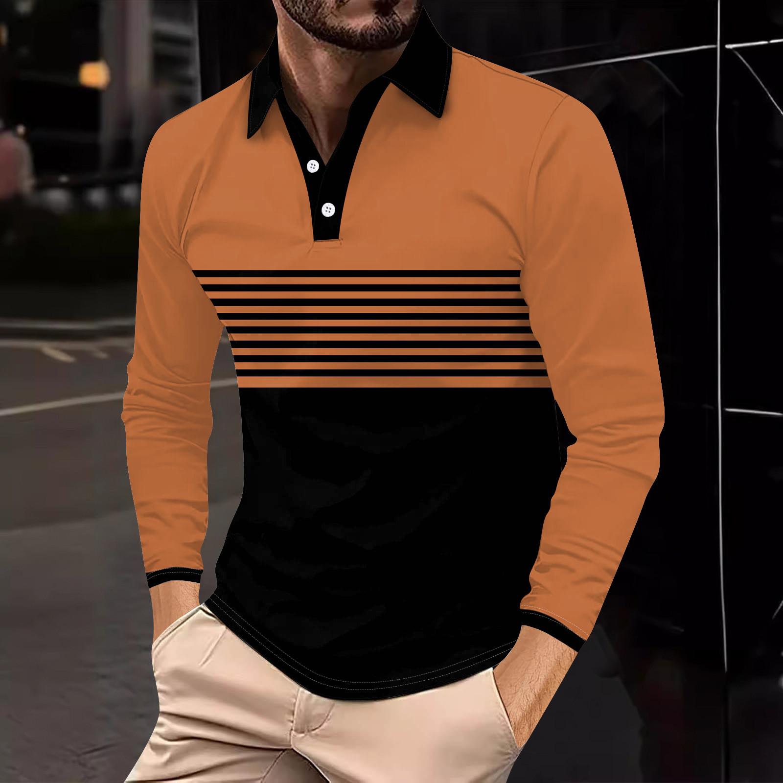 

Мужская рубашка для гольфа, повседневная спортивная, с V-образным вырезом, ребристый воротник, с длинным рукавом, модная, повседневная, однотонная, однотонная, весна-лето, стандартная посадка S оранжевый