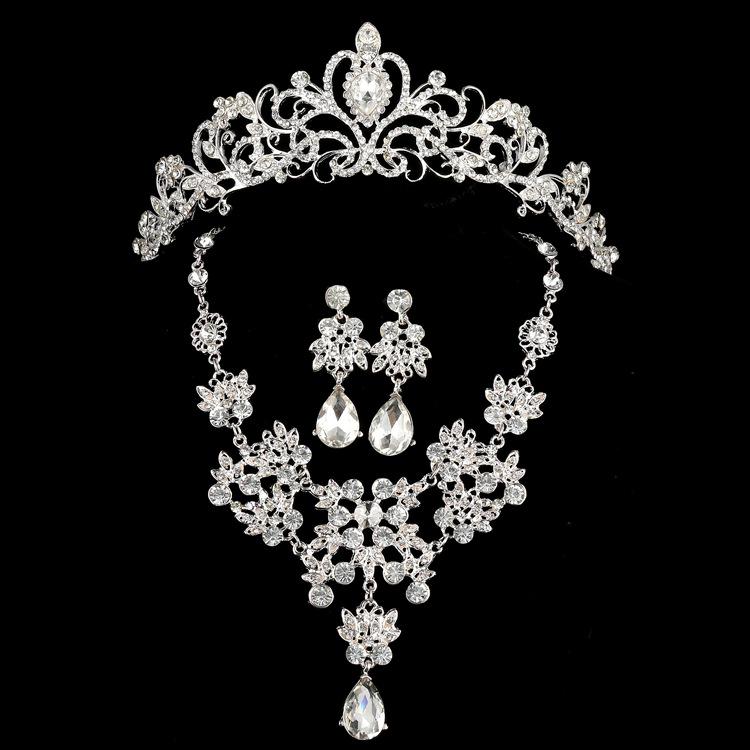 Bridal Rhinestone Crown Necklace  Earring Set