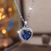 Female Crystal Blue Red Green Zircon Stone Love Heart Pendant Necklace Vintage Silver Color Wedding  For Women