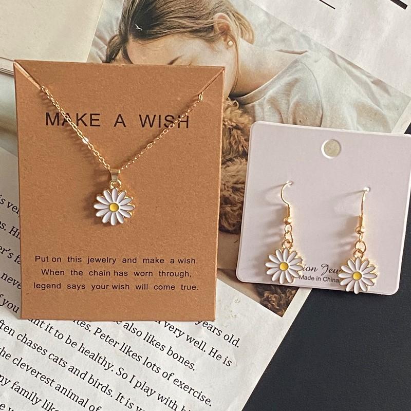 Fashion White Sunflower Pendant Zircon Set for Women Girl Gift Romantic Necklace Earrings Set Trendy Zircon Wholesale