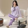 Pure cotton pajamas women's spring and autumn 1011 new autumn long-sleeved loose self-brought chest pad homewear tied foot set