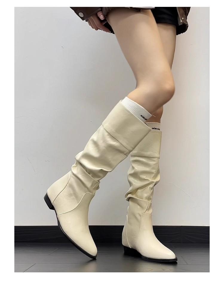 British style but knee boots children's boots 2025 new versatile thick heel pleated pile boots fashion knight boots