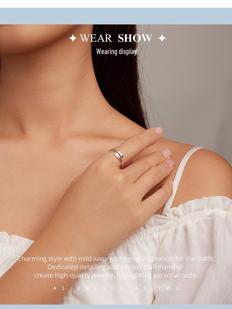 Ziyun S925 Silver Cat Open Ring with Pink Heart and Paw Print Design BSR316