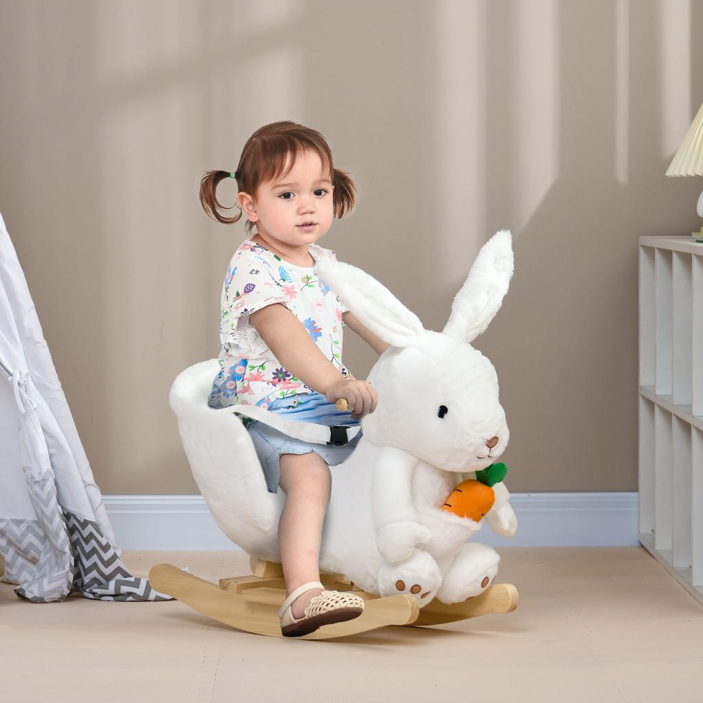 Rabbit Rocking Animal with Sounds and a Safety Harness. 60x33x50cm. White