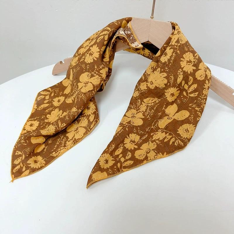 55x55cm Soft Retro Soft Cotton Square Scarf for Women Neckerchief Cotton Headscarf Floral Printed Scarf Hijabs