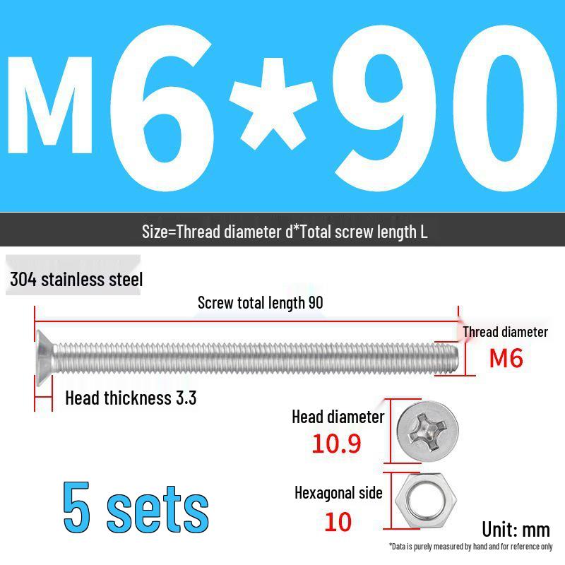 304 Stainless Steel Extra Long Phillips Flat Head Screws and Nuts Set (2M, 3M, 4M)