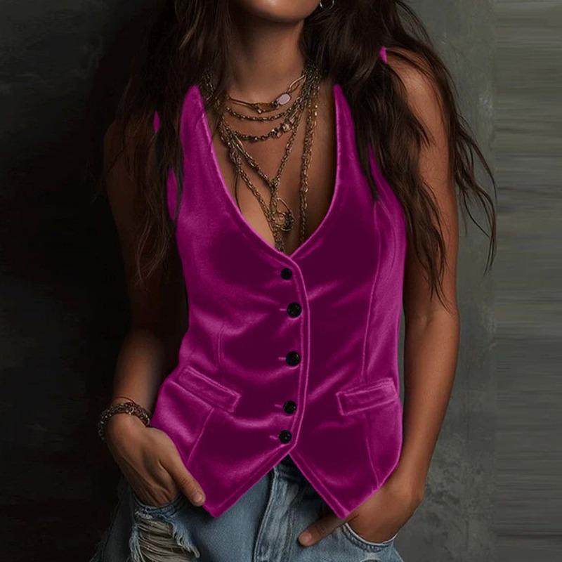 BITCED Women's Fashion Casual Solid Color Print Sleeveless V Neck Blouses & Shirts