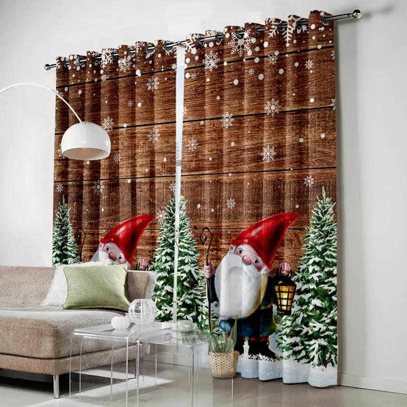 Christmas Tree Gifts Santa Claus Bells Snowflakes Curtains for Kid's Bedroom Living Room Drapes Kitchen Decor Window Curtain