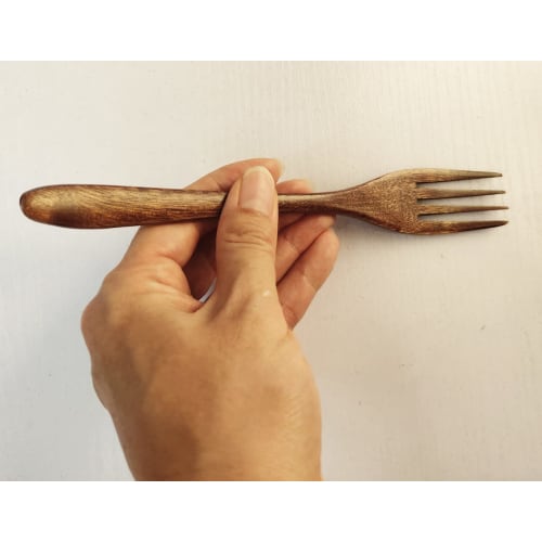 KXLCGYK Set of 2 Lightweight Wooden Forks, 18.8cm, Lacquered, Dinner/Pasta Forks, Wood Grain Finish, Wooden Cutlery