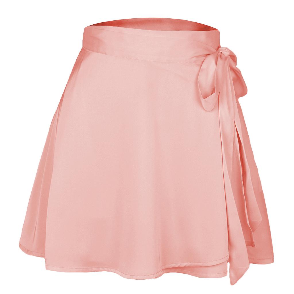 Solid Color Skirt High Waist Fashionable One Piece Lace Up Short Skirt Chiffon Satin Wrapped Mini Skirt
