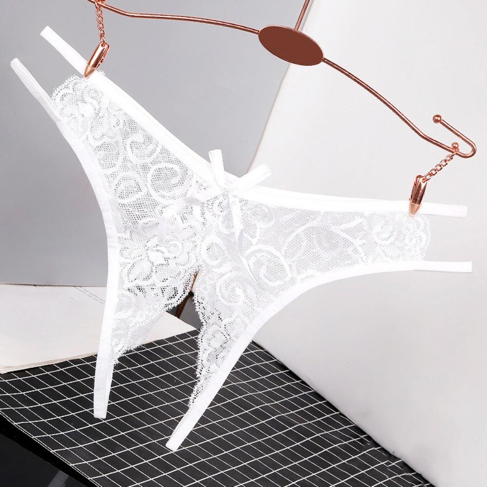 Low-waist Lace Seamless Panties Open Crotch Women's Thong Breathable Mesh Lace Briefs  Female