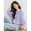Women's French Romantic Lavender Hollow Knit Sweater