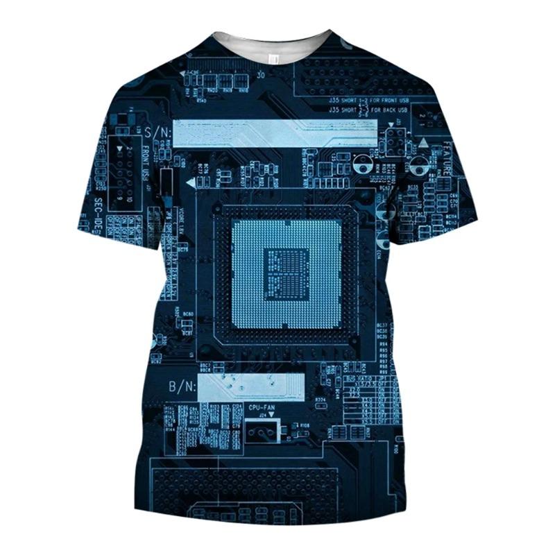 Electronic Chip 3D Print Sports Breathable Men T-shirt Street Simple Everyday Fun Casual Fashion Short Sleeve Clothing
