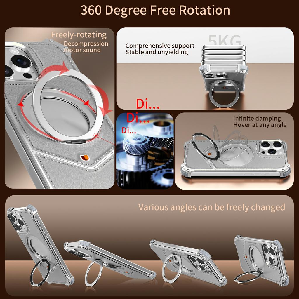 For iPhone 16 Pro Case PU Covered Metal Boardless Phone Back Cover with Kickstand