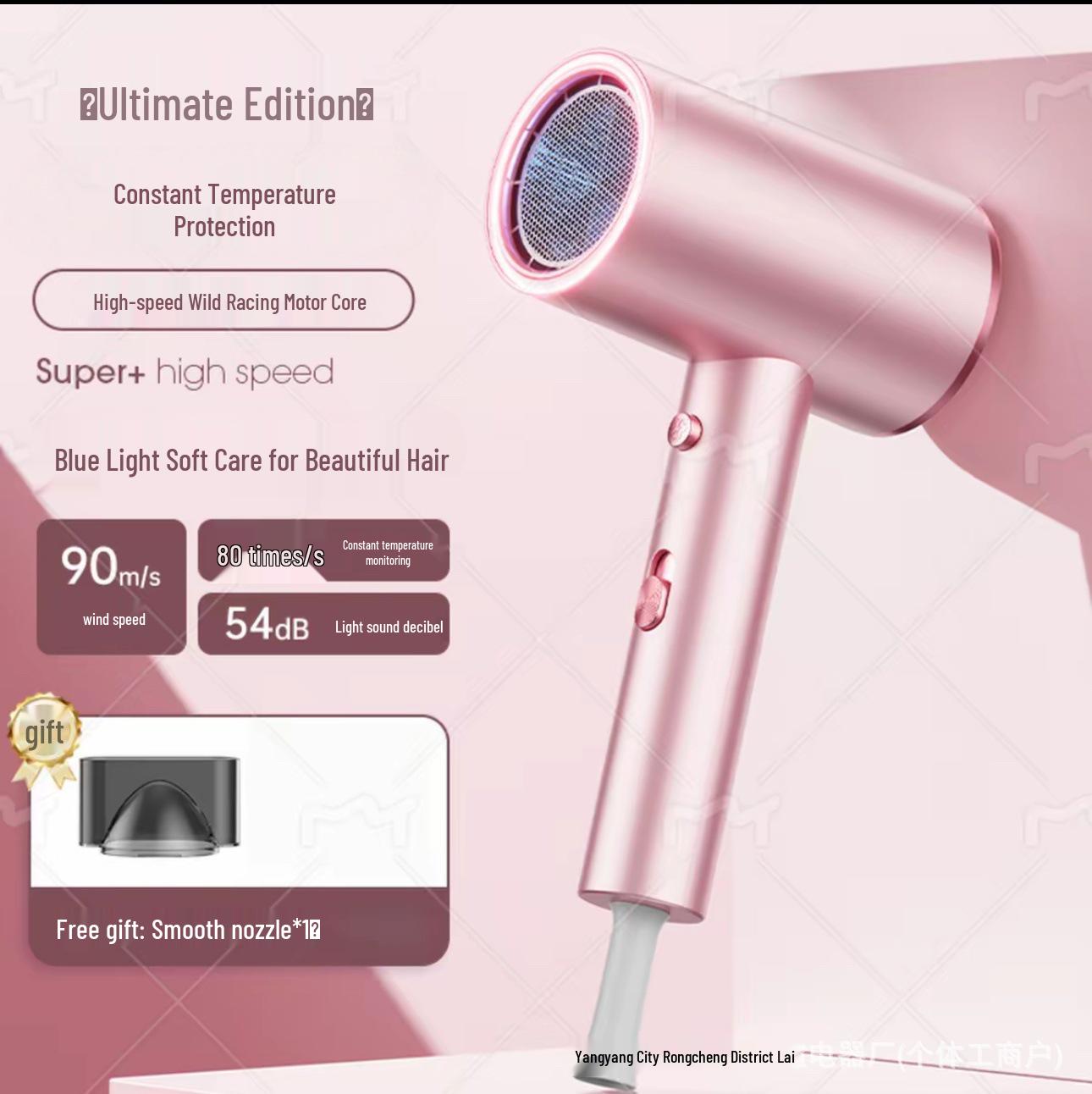 High-Speed Blue Light Hair Dryer - Large Wind Power, Strong Air Volume, Hot/Cold Settings EU Plug 220V [Not for Domestic Use]