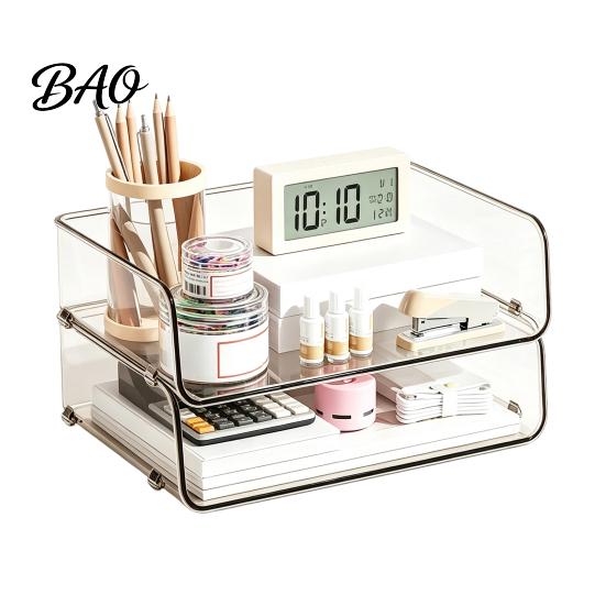 Multi Layer Desk Organizer Clear Acrylic File Tray, 1/2/3/4/5 Tier Paper Ducument Office Supply Storage Rack Box, Stackable Supplies Compact