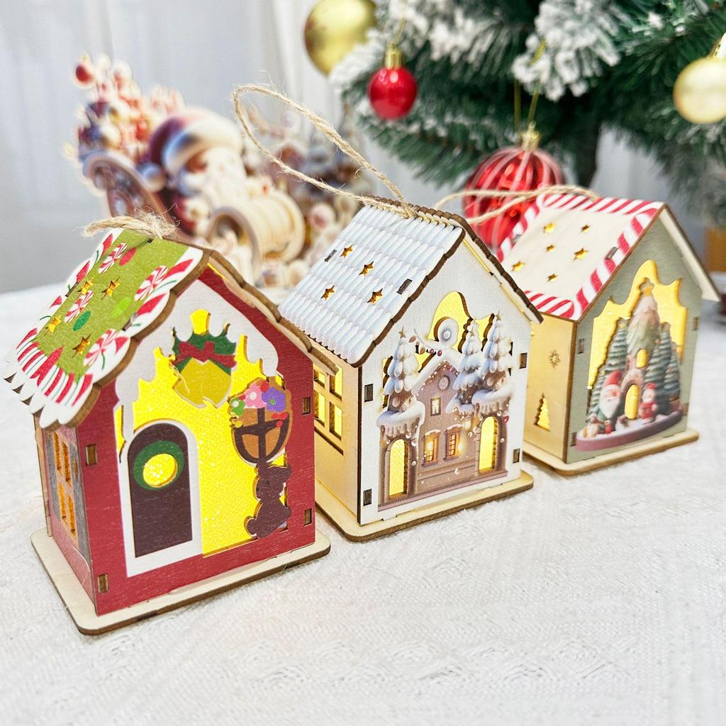Nordic Style Light-Up Wooden Christmas Tabletop House Ornaments