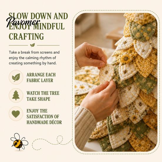 Tischmitte Sonnenblume Biene Baum DIY Bastelset, 3D gestepptes Stoff-Baumwoll-Patchwork-Set, Handgefertigte Tischdekoration für Wohnzimmer Schlafzimmer